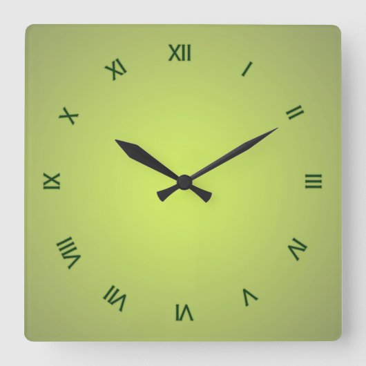 Horloge Carrée Chiffres romains citron vert foncé (Recto)