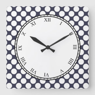 Horloge Carrée Chiffres romains colorés de point de polka blancs