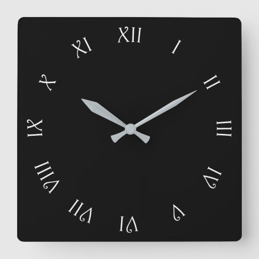 Horloge Carrée Chiffres romains de script blanc sur wccn noir (Recto)