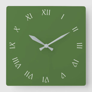 Horloge Carrée Chiffres romains de script blanc sur Wccn vert