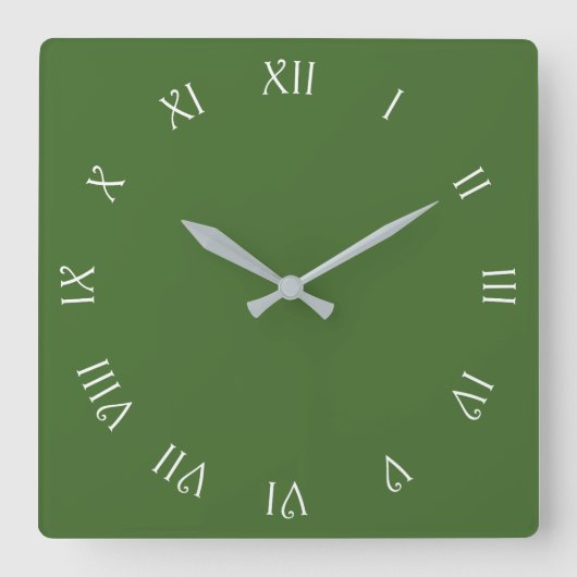 Horloge Carrée Chiffres romains de script blanc sur Wccn vert (Recto)
