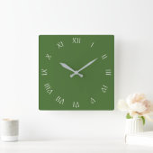 Horloge Carrée Chiffres romains de script blanc sur Wccn vert (Maison)