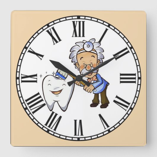 Horloge Carrée Chiffres romains dentistes (Recto)