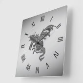 Horloge Carrée Chiffres romains du dragon d'argent (Angle)