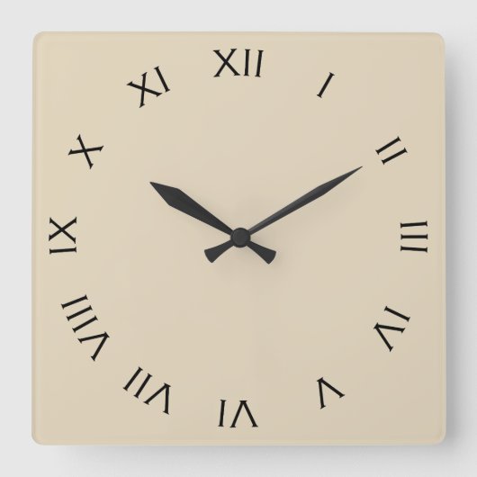 Horloge Carrée Chiffres romains noirs sur wccn beige (Recto)