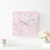 Horloge Carrée Chiffres romains Silver Grey Parties scintillant r (Maison)