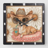 Horloge Carrée Chihuahua Cowboy (Recto)