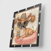 Horloge Carrée Chihuahua Cowboy (Angle)