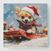 Horloge Carrée Chihuahua Dog in Sledge Let it neiger Noël (Recto)