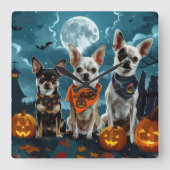 Horloge Carrée Chihuahua Halloween Éffrayant (Recto)