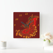 Horloge Carrée Chine Dragon rouge et or (Maison)