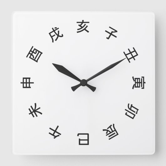 Horloge Carrée Chinese Zodiac Kanji (rotated) Clock - (Recto)