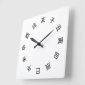 Horloge Carrée Chinese Zodiac Kanji (rotated) Clock - (Angle)