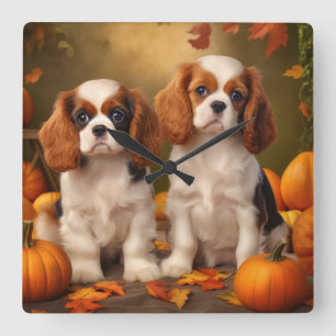 Horloge Carrée Chiots Cavalier King Charles Spaniel Automne Citro