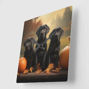 Horloge Carrée Chiots Labrador Délice d'Automne Citrouille