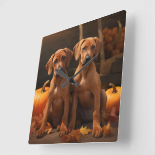 Horloge Carrée Chiots Rhodesian Ridgeback Délice d'Automne Citrou