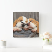 Horloge Carrée Chiots somnolents (Maison)