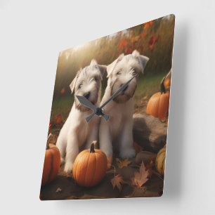 Horloge Carrée Chiots Terrier Wheaten Automne Délice Citrouille