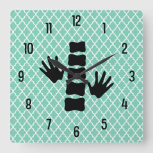 Horloge Carrée Chiropratique Mains et Logo de la colonne vertébra