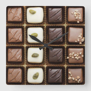 Horloge Carrée Chocolat de luxe fait main dans une boîte