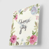 Horloge Carrée Choose Joy Pastel Floral (Angle)