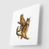 Horloge Carrée Chouette à grande corne - Chouette à hotte (Angle)