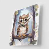 Horloge Carrée Chouette adorable pour bébés (Angle)