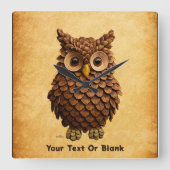 Horloge Carrée Chouette du cône de pin (Recto)