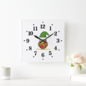 Horloge Carrée Chouette elfe de Noël avec présent (Maison)