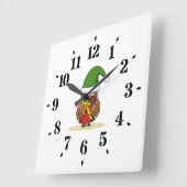 Horloge Carrée Chouette elfe de Noël avec présent (Angle)