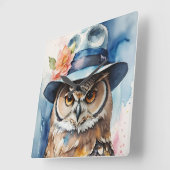 Horloge Carrée Chouette lunaire en Casquette Fedora (Angle)