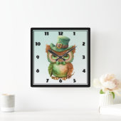 Horloge Carrée Chouette mignonne dans un chapeau vert (Maison)