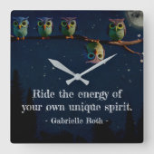 Horloge Carrée Chouette qui est différent avec un collage de devi (Recto)