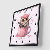 Horloge Carrée Chouette rose mignonne en coupe (Angle)