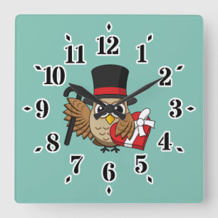 Horloge Carrée Chouette sophistiquée avec boîte de chocolat cardi