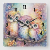 Horloge Carrée Chouettes d'oiseaux arc-en-ciel 1 (Recto)