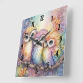 Horloge Carrée Chouettes d'oiseaux arc-en-ciel 1 (Angle)