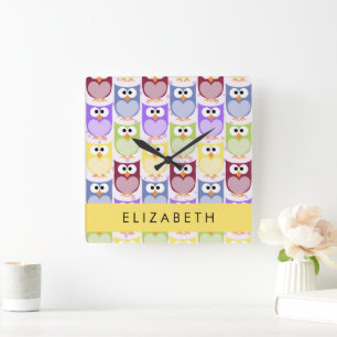 Horloge Carrée Chouettes mignonnes, Chouette Motif, Chouettes col