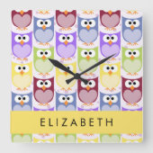 Horloge Carrée Chouettes mignonnes, Chouette Motif, Chouettes col (Recto)