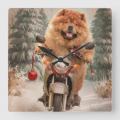 Horloge Carrée Chow Chow Chien chevauchant la moto Noël (Recto)