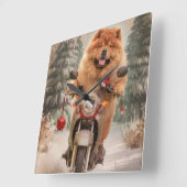 Horloge Carrée Chow Chow Chien chevauchant la moto Noël (Angle)