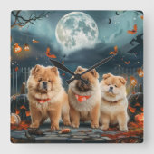 Horloge Carrée Chow Chow Halloween Éffrayant (Recto)