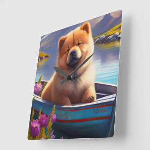 Horloge Carrée Chow Chow sur un Pagaie: Une Aventure Scénique