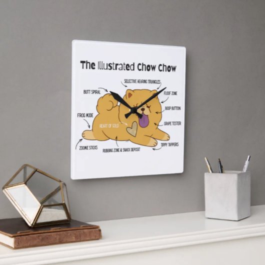 HORLOGE CARRÉE CHOW ILLUSTRÉ