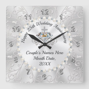 Horloge Carrée CHRÉTIEN, meilleur cadeau pour le 25e anniversaire