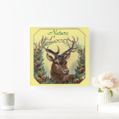 HORLOGE CARRÉE CHRISTMAS DEER, PINE CONE COURONNE NATURE AIMANT J (Maison)