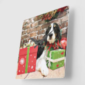 Horloge Carrée Christmas - English Springer (Angle)