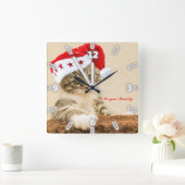 Horloge Carrée Christmas, Whimsical Cat Whit Santa Hat (Maison)