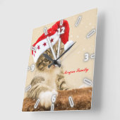 Horloge Carrée Christmas, Whimsical Cat Whit Santa Hat (Angle)