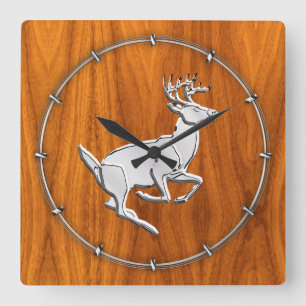 Horloge Carrée Chrome Like Running Deer on Fine Teak